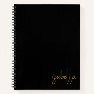 Personalised Minimalist Gold Script Name Black Notebook