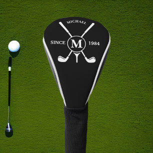 Personalised Minimalist Golf Monogram Black Golf Head Cover