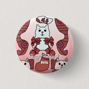 Personalised Minimalist Holiday Cats in Stockings 3 Cm Round Badge