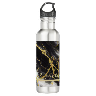 Personalised Minimalist Modern Black Gold Marble 710 Ml Water Bottle
