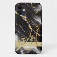Personalised Minimalist Modern Black Gold Marble