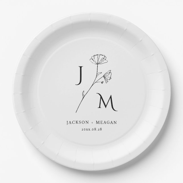 Personalised Minimalist Monogram Paper Plate (Front)