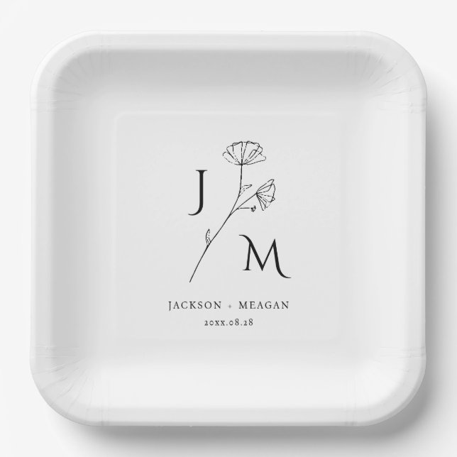 Personalised Minimalist Monogram Paper Plate (Front)