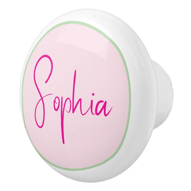 Personalised Minimalist Name Pink Ceramic Knob (Right)