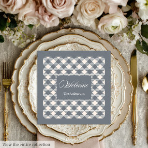 Personalised Minimalist Napkins Light Grey Plaid