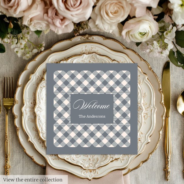 Personalised Minimalist Napkins Light Grey Plaid (Personalized Minimalist Napkins Light Grey Plaid)