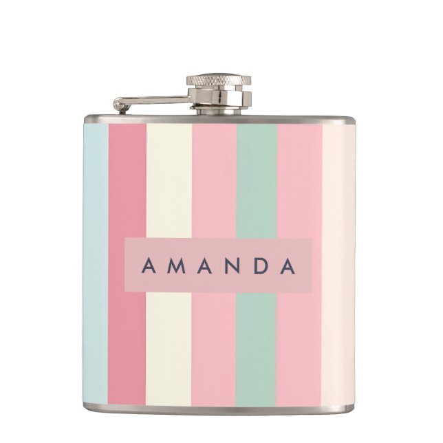 Personalised Minimalist Pastel Stripes  Hip Flask (Front)