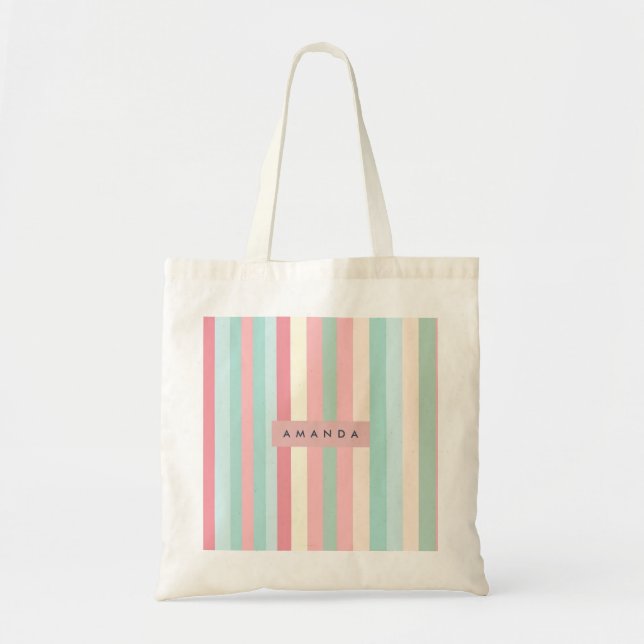 Personalised Minimalist Pastel Stripes  Tote Bag (Front)