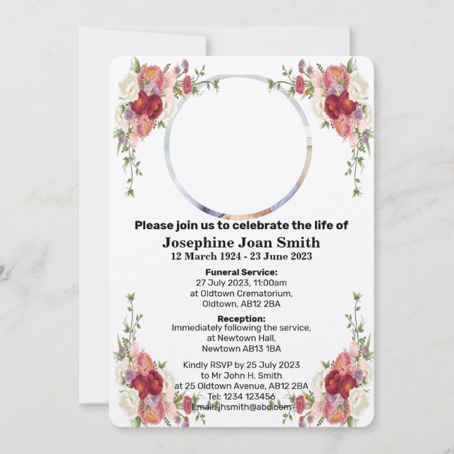 Personalised Minimalist Photo Funeral Invitation (Front)