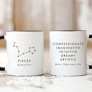 Personalised Minimalist Pisces Zodiac Sign Mug