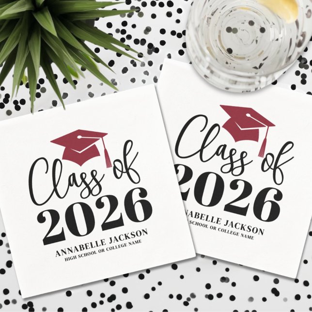 Personalised Minimalist Red Graduation Napkin (Personalized Minimalist Red Graduation Napkins)
