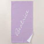 Personalised Minimalist Script Name Pastel Purple Beach Towel<br><div class="desc">Make a statement at the pool or beach with this personalised pastel purple beach towel featuring an elegant script name design. The modern minimalist aesthetic makes it perfect for summer vacations, bachelorette trips, or everyday lounging. A stylish and unique gift for teens, brides, or anyone who loves custom accessories with...</div>
