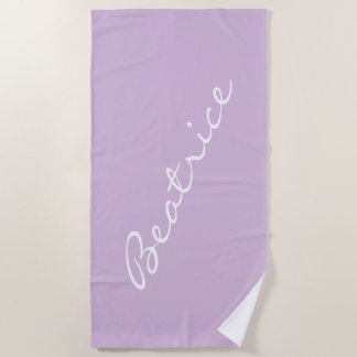 Personalised Minimalist Script Name Pastel Purple Beach Towel