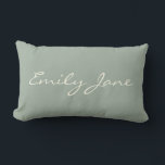 Personalised Minimalist Script Name Sage Green Lumbar Cushion<br><div class="desc">Create a cosy and elegant space with this personalised sage green lumbar pillow featuring a delicate script name design. The soft,  minimalist aesthetic makes it a perfect accent for bedrooms,  living rooms,  or nurseries. A thoughtful gift for weddings,  housewarmings,  or anyone who loves modern personalised home decor.</div>