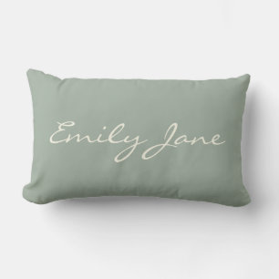 Personalised Minimalist Script Name Sage Green Lumbar Cushion