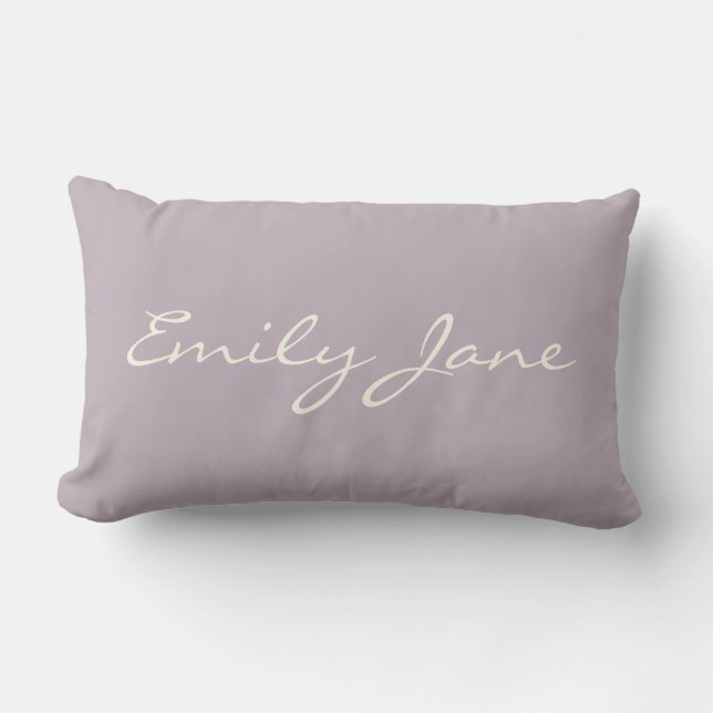 Personalised Minimalist Script Name Soft Lavender Lumbar Cushion (Front)