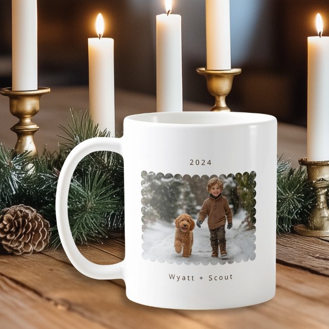 Personalised Minimalist Simple Scalloped Photo  Coffee Mug (Shown on a Classic Mug)