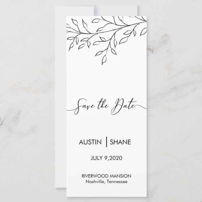 Personalised Minimalist Sketch Leaf Save the Date (Front)