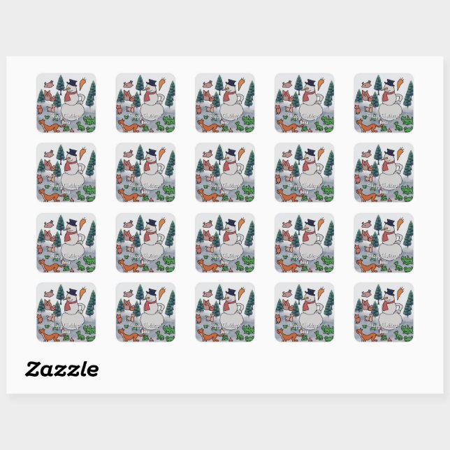 Personalised Minimalist Snowy Friends' Adventure Square Sticker (Sheet)