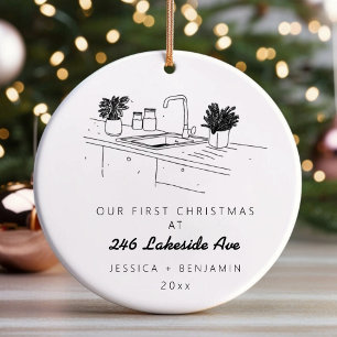 Personalised Minimalistic New Apartment Christmas Ceramic Tree Decoration