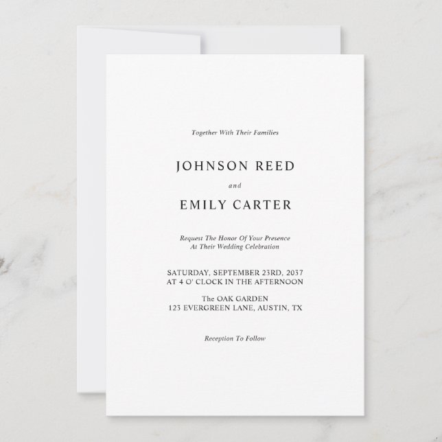 Personalised Minimalistic Wedding Invitation Card (Front)