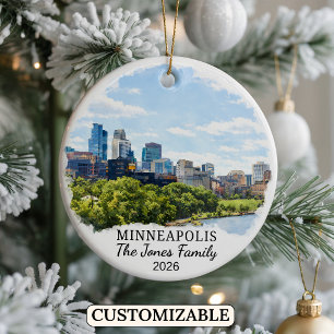 Personalised Minneapolis Ornament, Minnesota Ceramic Tree Decoration