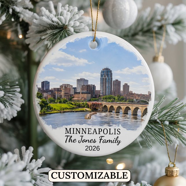 Personalised Minneapolis Ornament, Minnesota Ceramic Tree Decoration (Creator Uploaded)
