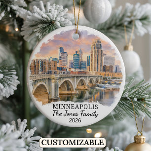 Personalised Minneapolis Ornament, Minnesota Ceramic Tree Decoration