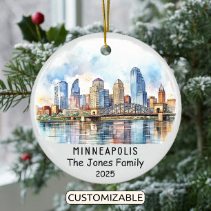 Personalised Minneapolis Ornament, Minnesota Ceramic Tree Decoration