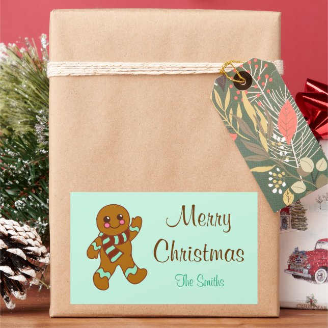 Personalised Mint Gingerbread Stickers (Holiday)