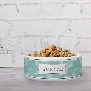 Personalised Mint Green Camo Pattern Pet Bowl
