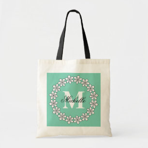 Personalised mint green flower bridesmaid tote bag
