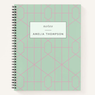 Personalised Mint Green Geometric Notes Lists Notebook