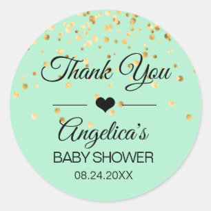 Personalised Mint Green Gold Baby Shower Labels