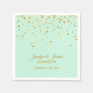 Personalised MINT green Gold Confetti Wedding Napkin