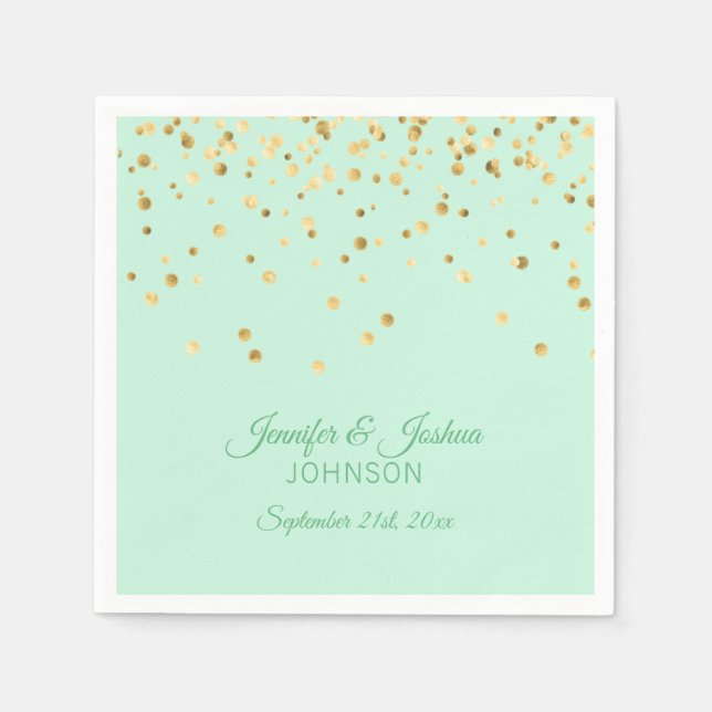 Personalised MINT green Gold Confetti Wedding Napkin (Front)
