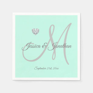 Personalised Mint Green Heart Monogrammed Wedding Napkin