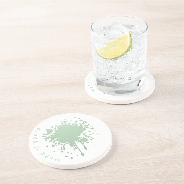 Personalised Mint Green Ink Blot Paper Plates Coaster (Side)