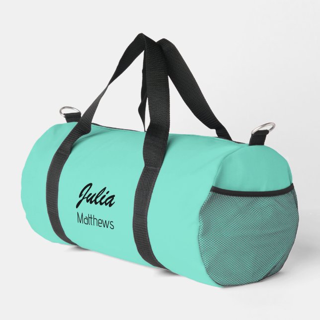 Personalised mint green minimalist duffle bag (Right Corner)