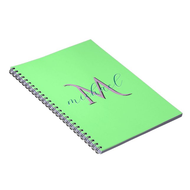 Personalised Mint Green Monogram Initial and Name Notebook (Right Side)