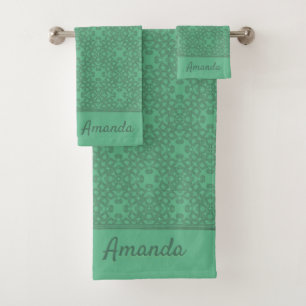 Personalised mint green pattern bath towel set