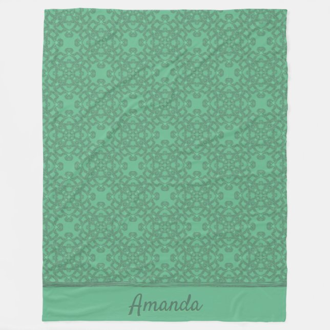 Personalised mint green pattern fleece blanket (Front)