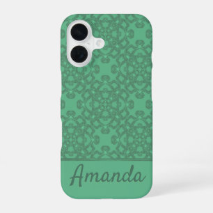 Personalised mint green pattern iPhone 16 case