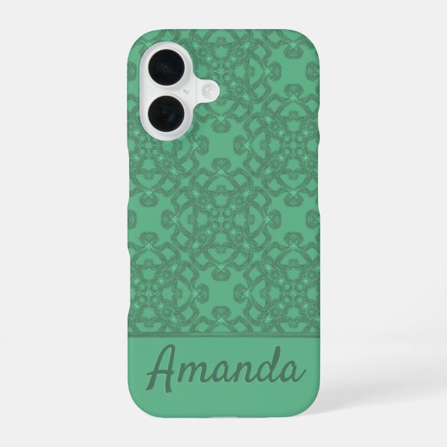 Personalised mint green pattern iPhone 16 case (Back)