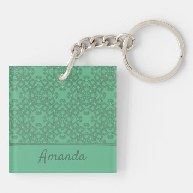 Personalised mint green pattern key ring (Back)