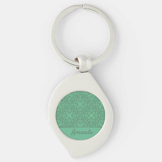 Personalised mint green pattern key ring (Front)