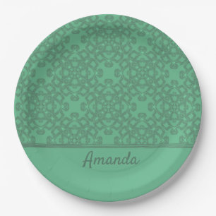 Personalised mint green pattern paper plate