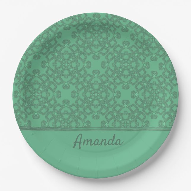 Personalised mint green pattern paper plate (Front)