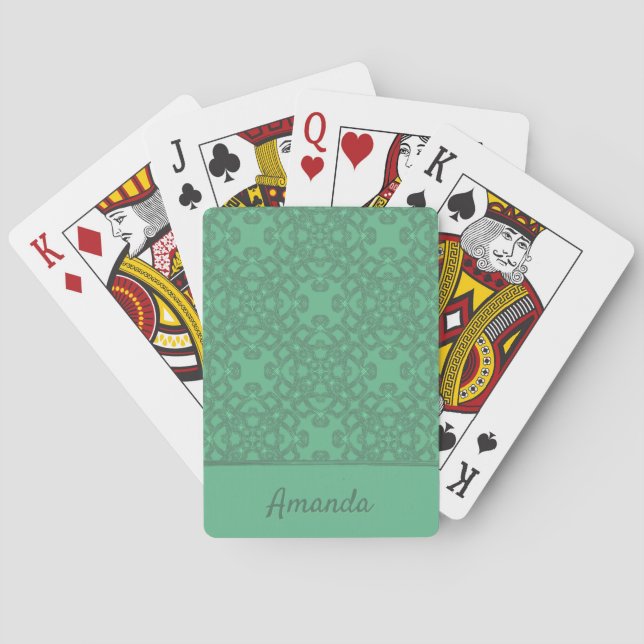 Personalised mint green pattern playing cards (Back)