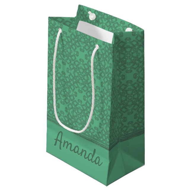 Personalised mint green pattern small gift bag (Front Angled)